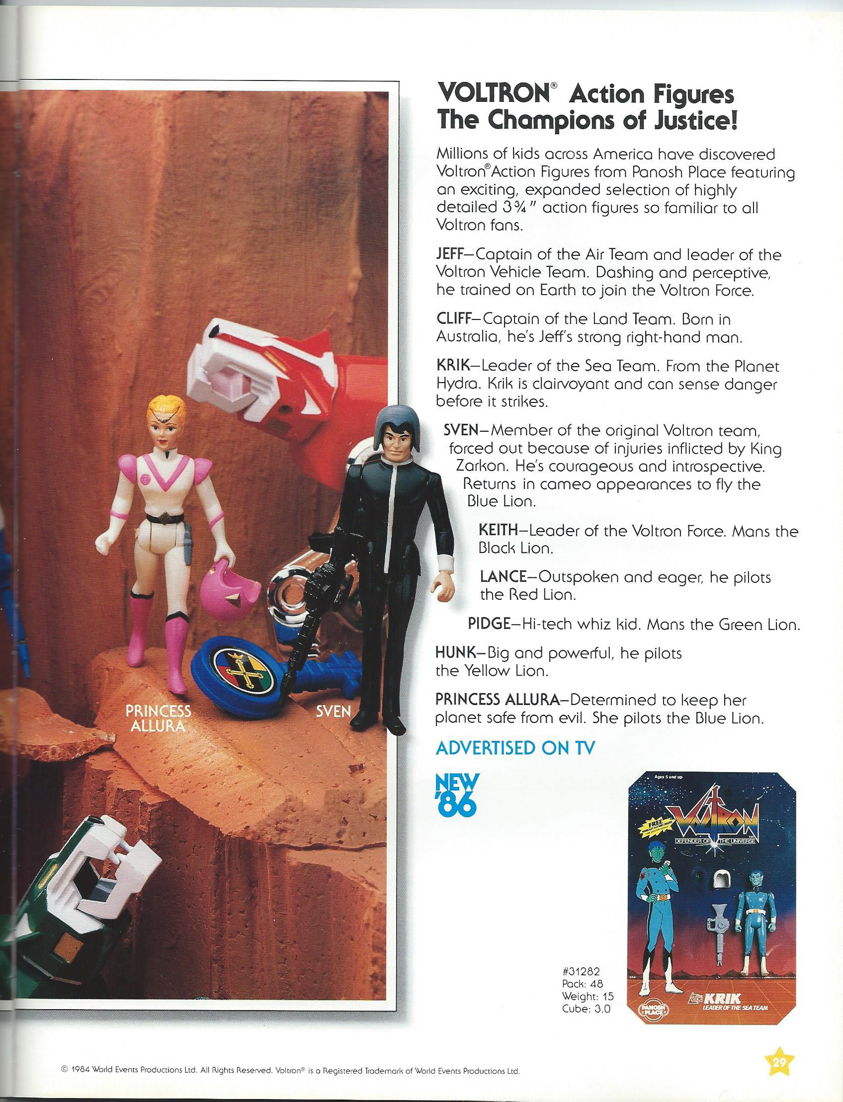 Panosh Place 1986 Toy Fair Catalog - Page 29 (Voltron Champions of Justice action figures)