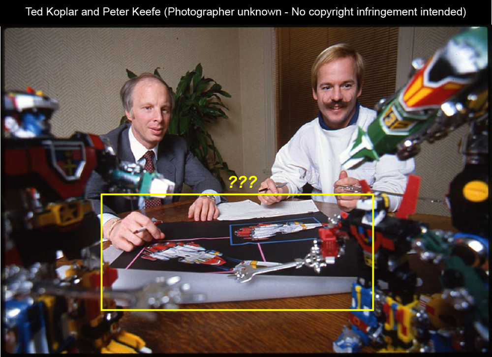 Ted Koplar and Peter Keefe, surrounded by Voltron toys